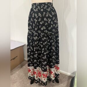 Coldwater Creek Black Maxi Skirt with Red Floral Border size L